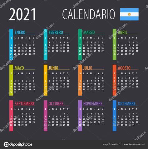 2021 Calendar Vector Illustration Template Mock Argentinean Version