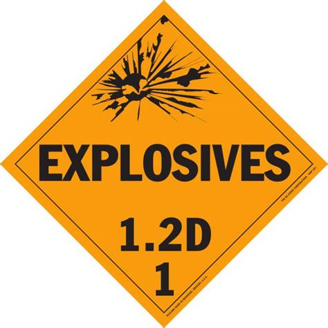 Hazardous Material Placards 10 3 4 X 10 3 4 Class 1 2D Explosive