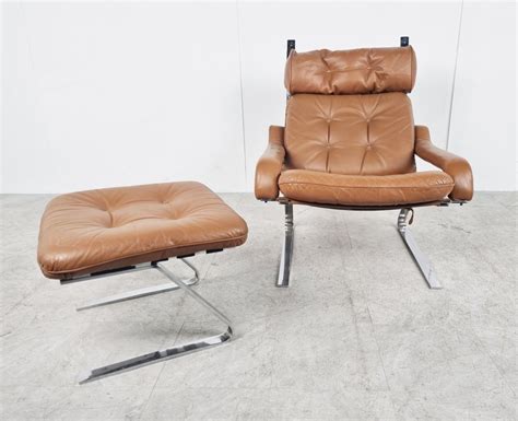 Vintage Leather Lounge Chair With Ottoman By Reinhold Adolf 1970s