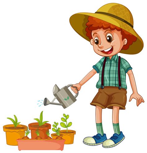 A Boy Watering The Plants 433423 Vector Art At Vecteezy
