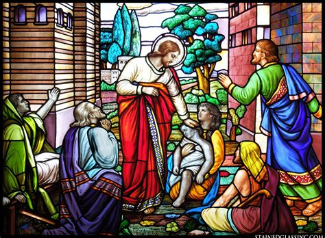 Jesus Heals The Sick Religious Stained Glass Window