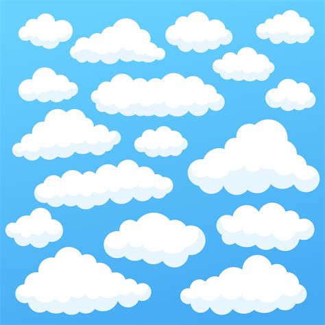 Cartoon Clouds Isolated On Blue Sky Panorama Collection Cloudscape In
