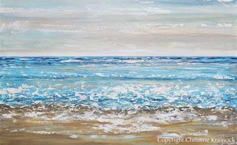 Original Art Abstract Painting Blue Seascape Beach Coastal