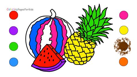 Pineapple wall art titled a pineapple a day is an art print reproduced from my original acrylic pineapple painting. How To Draw WATERMELON Pineapple Fruits Coloring pages For ...