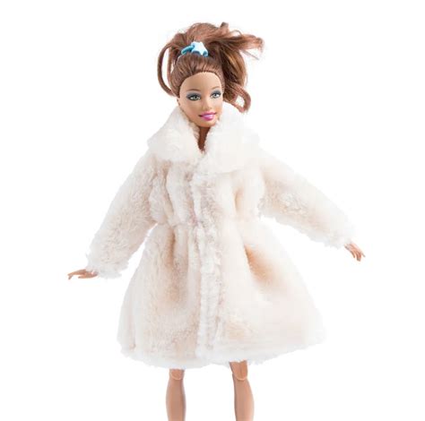 excellent quality white winter fur coat for barbie dolls clothes long