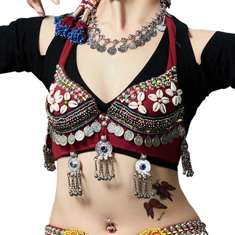 new 2018 ats tribal belly dance bra tops push up beaded bra b c cup vintage coins top gypsy