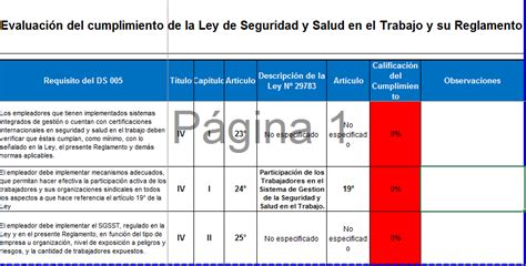 Formato De Cumplimiento De La Ley De Sst Y Su Regl Material Educativo