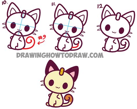 How To Draw Kawaii Chibi Meowth From Pokemon Simple Drawing Tutorial
