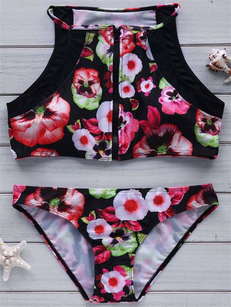 20 Off 2021 High Neck Floral Bikini Set In Colormix Zaful