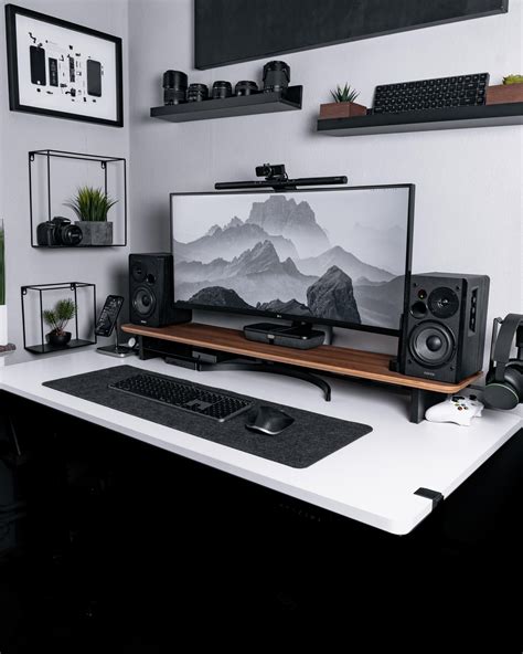 Black And White Desktop Setup With A Hint Of Wood DesktopFlow