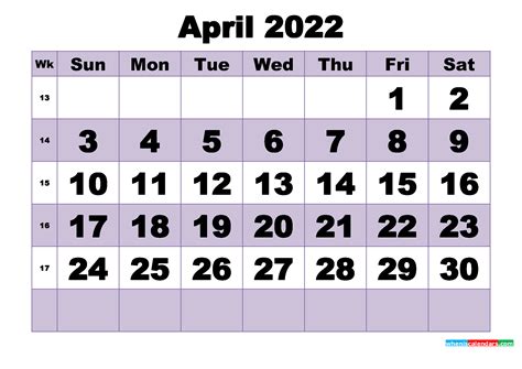Free Printable April 2022 Calendar With Holidays As Word April 2022