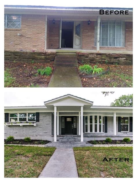 1960s Ranch Style Modern Home Gable Added Gray Brick Black Shutters