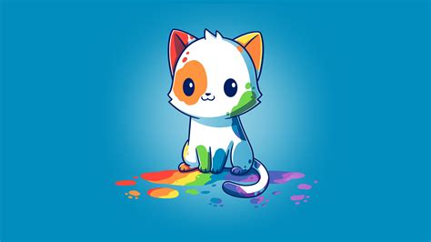 Rainbow Cat Wallpaper 4k Blue Background Cute Cat 5k 8k