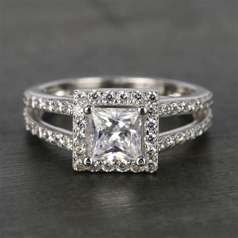 Square Halo 1 Carat Princess Split Shank Diamond ...