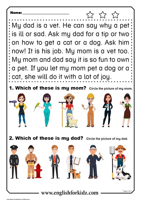English For Kids Step By Step Reading Comprehension Worksheets Short