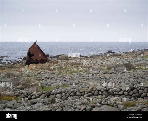 Rusty Shipwreck On The Shoreline Of The North Sea Jæren Near Stavanger