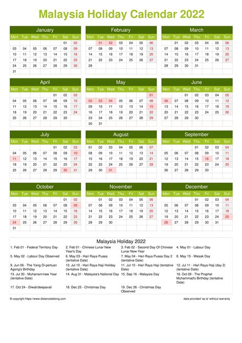 Printable 2022 Malaysia Calendar Templates With Holidays 2022 Year At