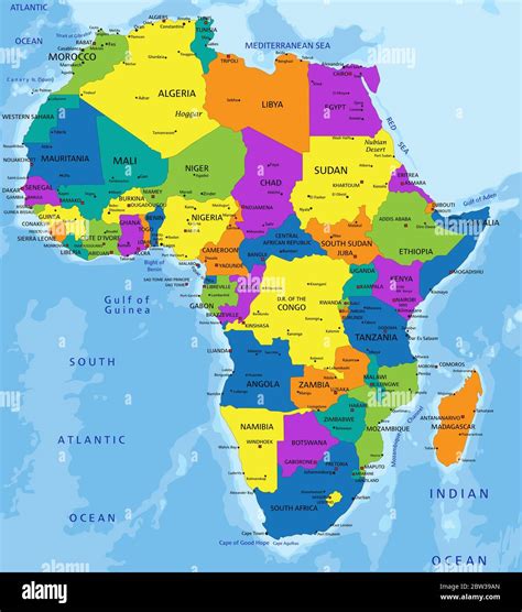 Colorful Africa Political Map With Clearly Labeled Separated Layers