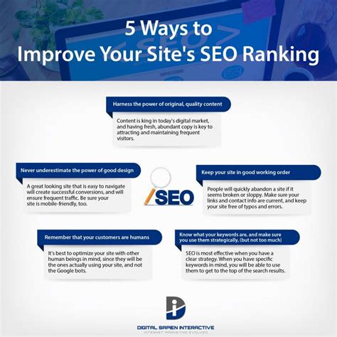 5 Ways To Improve Your Sites Seo Rankings Infographic Digital