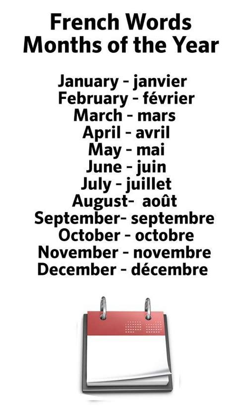 French Words Month Of The Year French Words Learn French Months In A