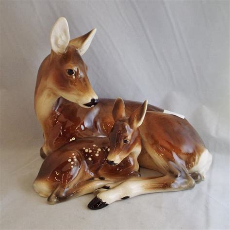 Vintage Keramos Wien Austria Porcelain Deer Doe And Fawn Figur