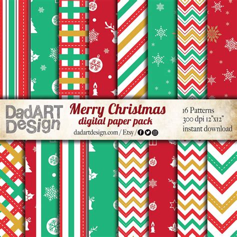Merry Christmas Digital Paper Pack 16 High Res Patterns Etsy Australia