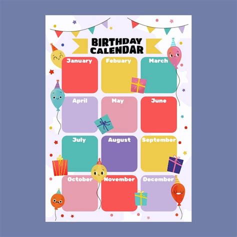 Premium Vector Hand Drawn Birthday Calendar Template