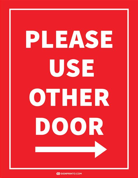 Please Use Other Door Sign Red Vertical Printable Free Printable