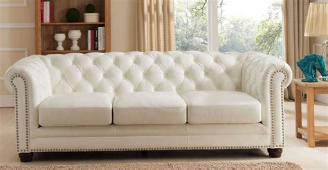 Monaco Pearl White Leather Living Room Set From Amax