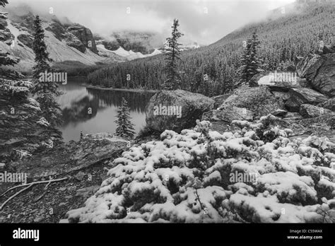 Lake Moraine Banff Black And White Stock Photos And Images Alamy