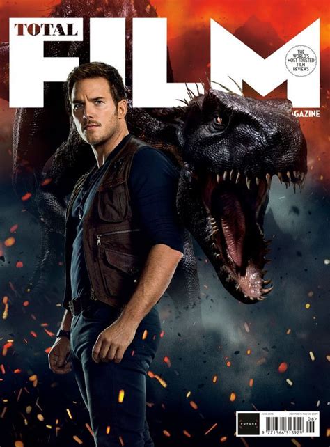 chris pratt and the indoraptor are on the cover of total film plus a tv spot blue jurassic
