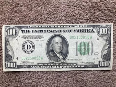 1 Us 100 One Hundred Dollar Bill Series 1934 Green Seal 15000