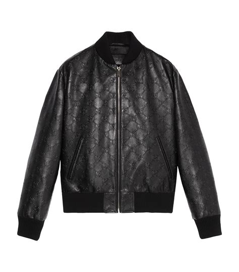 Mens Gucci Black Leather Gg Supreme Bomber Jacket Harrods Uk