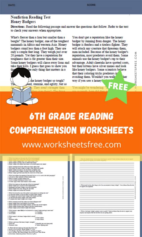 6th Grade Reading Comprehension Worksheets Worksheets Free