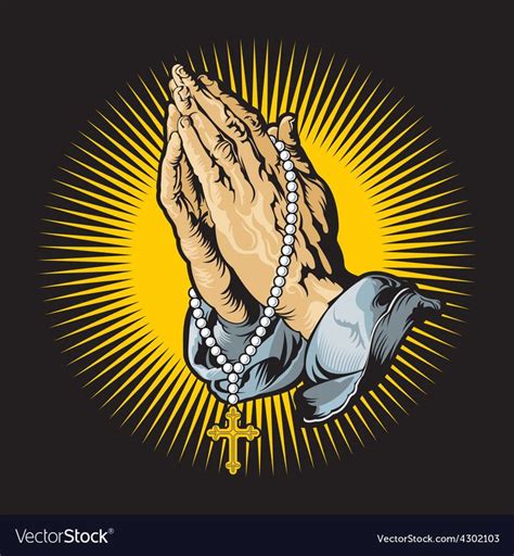 Praying Hands With Rosary And Shining Download A Free Preview Or High Quality Adobe Illustrator