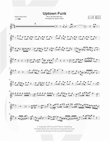 Uptown Funk Tenor Sax Free Music Sheet