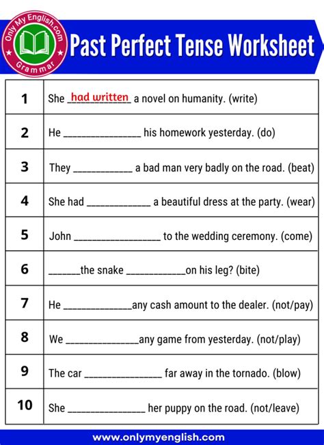 Past Perfect Tense Exercises With Answer