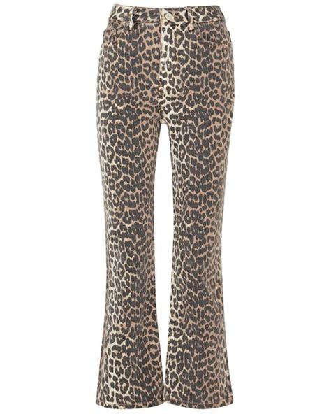 Ganni Denim Leopard Print Kick Flare Jeans Lyst