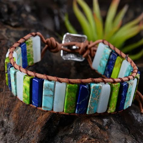 Multicolor Bracelet Boho Natural Stone Wrap Bracelet Power Jewelry