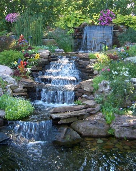 Wonderful Leveled Waterfall Completing The Ponds For Backyard