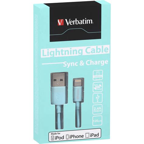 Verbatim Sync And Charge Lightning Cable Aqua 120cm Each Woolworths