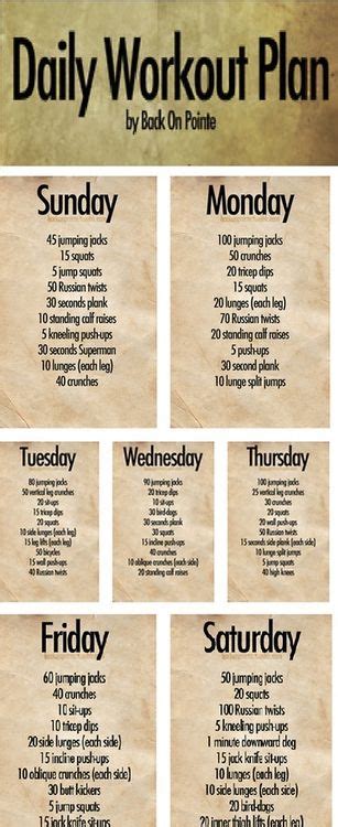 Daily Workout Plan Monday Through Sunday Body Fitness Health