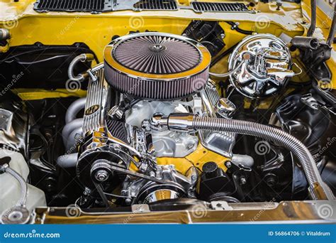 Gorgeous Beautiful View Of Vintage Classic Retro Car Detailed Engine And Parts Stock Photo