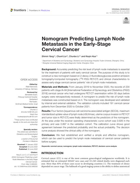 Pdf Nomogram Predicting Lymph Node Metastasis In The Early Stage