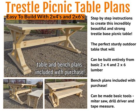 Diy Trestle Base Picnic Table Plans Includes Bench Plans Etsy