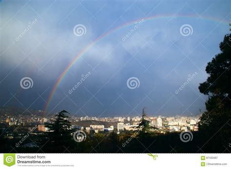 Rainbow Over The White City Stock Image Image Of
