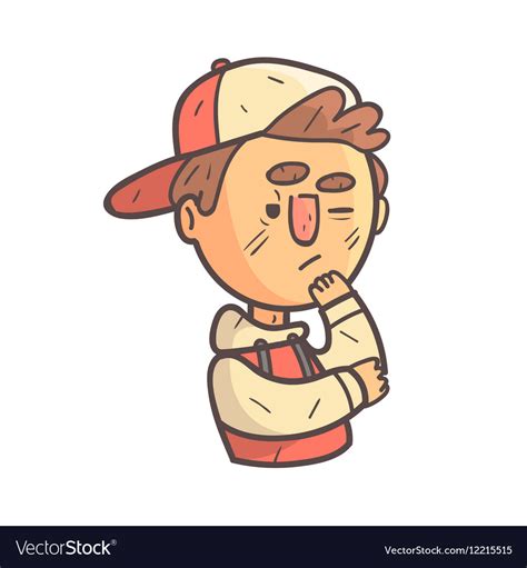 Thinking Boy In Cap And College Jacket Hand Drawn Vector Image
