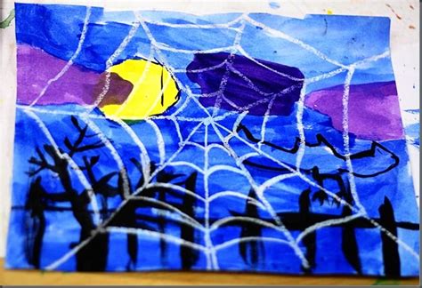 Spiderweb Resist Painting Halloween Art Projects Kids Art Projects