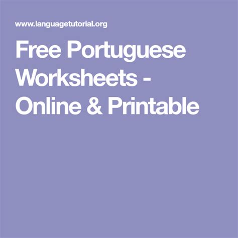 Free Portuguese Worksheets Online And Printable Portuguese Learn