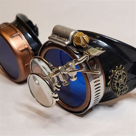 black and copper steampunk goggles with gold gears and etsy